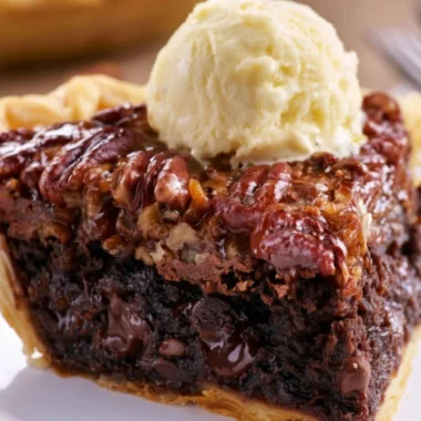Delicious Brownie Pecan Pie with chocolate and pecans