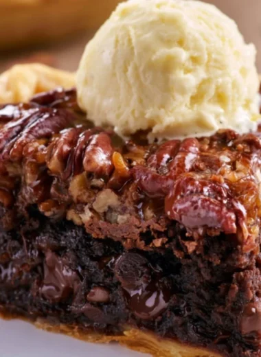 Delicious Brownie Pecan Pie with chocolate and pecans