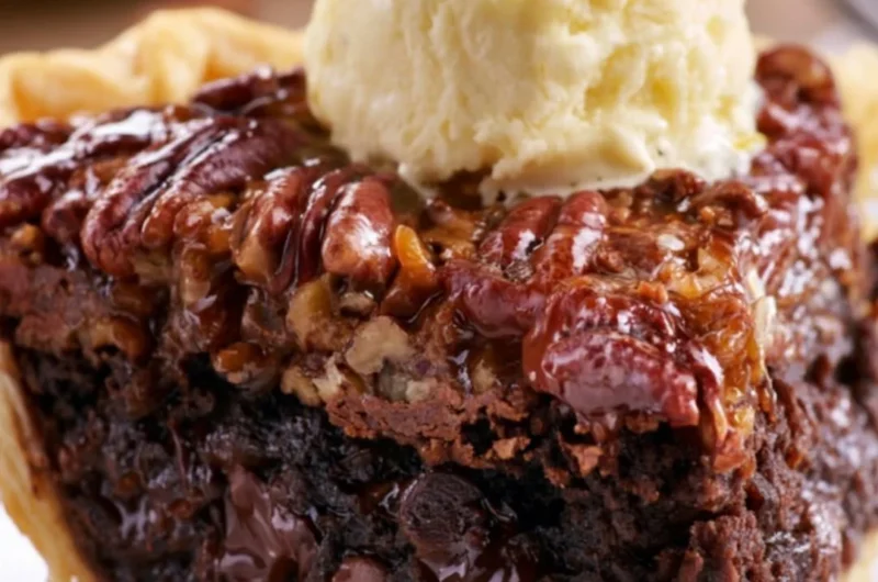Delicious Brownie Pecan Pie with chocolate and pecans