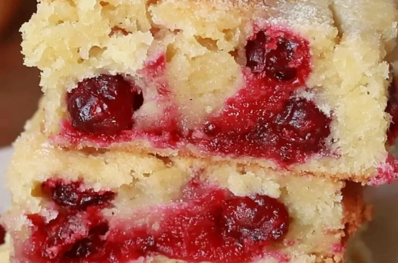 A delicious Cranberry Christmas Cake garnished with fresh cranberries and icing.