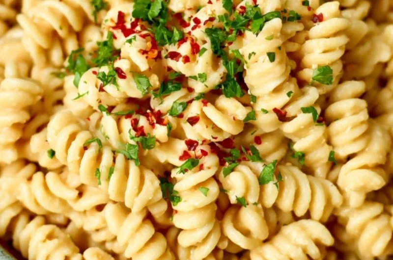 Creamy white bean pasta sauce served over delicious pasta