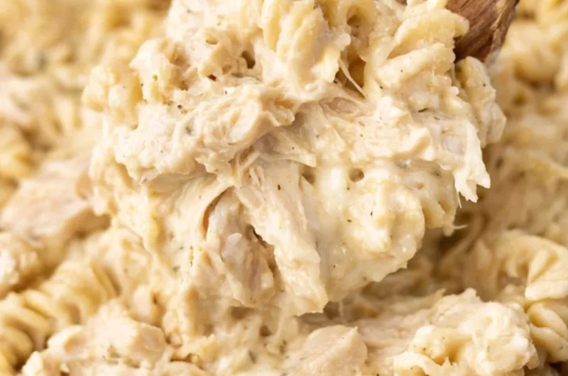 Delicious Crockpot Garlic Parmesan Chicken Pasta served in a bowl.
