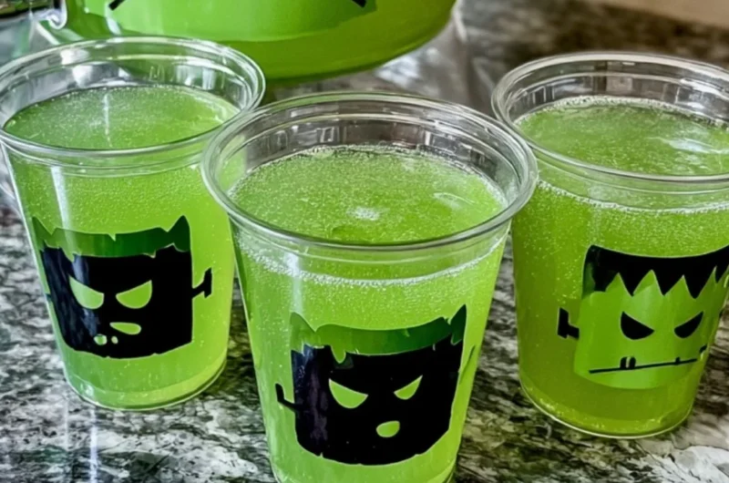 Vibrant Frankenstein Green Punch served in a Halloween-themed glass