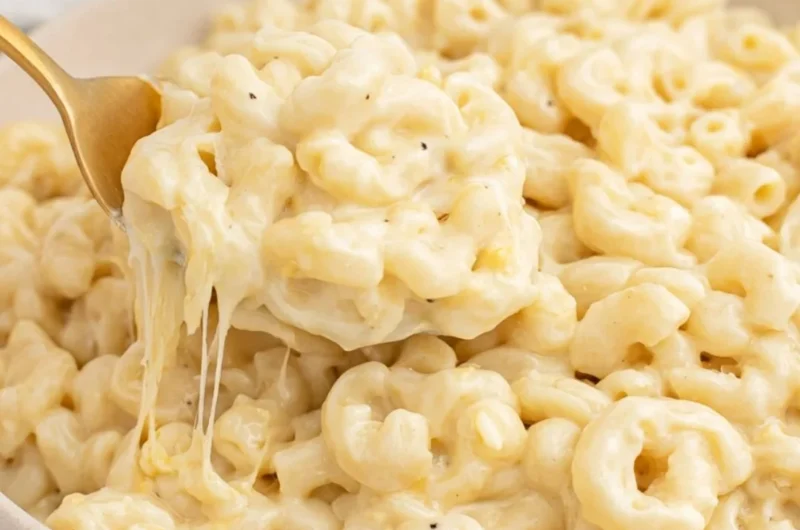 Greek Yogurt Mac and Cheese topped with herbs and spices