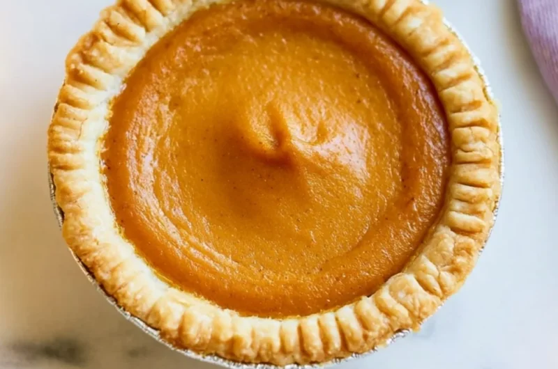 Delicious mini pumpkin pies served on a rustic wooden table