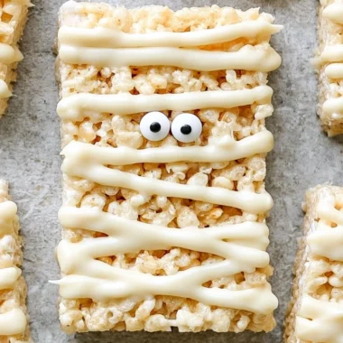 Mummy Rice Krispie Treats decorated for Halloween
