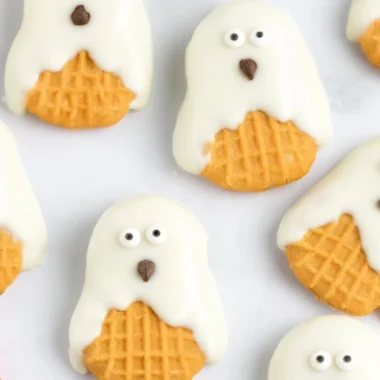 Spooky Nutter Butter Ghost Cookies decorated for Halloween