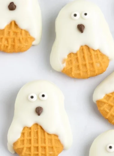 Spooky Nutter Butter Ghost Cookies decorated for Halloween
