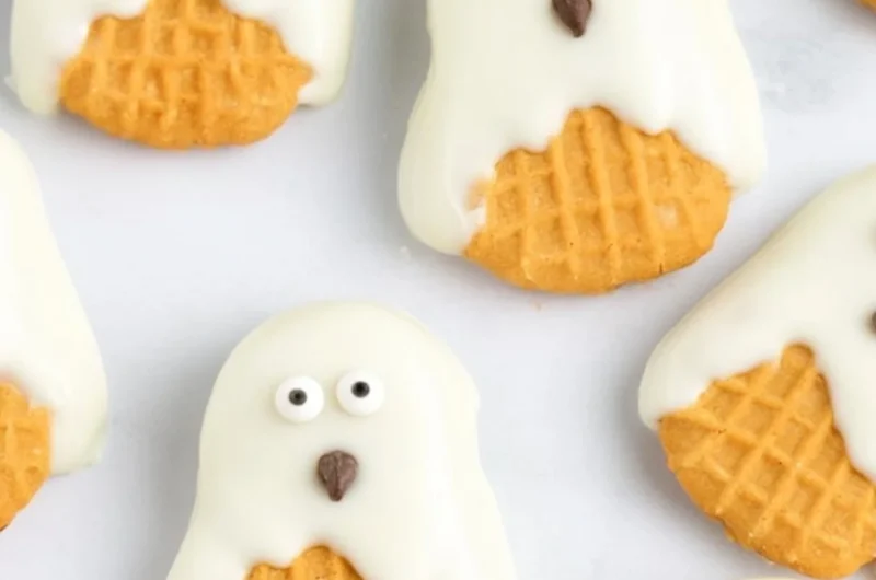 Spooky Nutter Butter Ghost Cookies decorated for Halloween