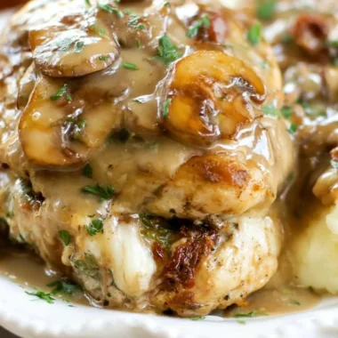 Delicious Olive Garden Stuffed Chicken Marsala served with rich sauce.