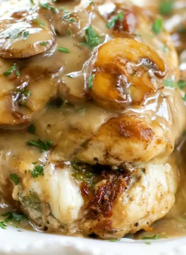 Delicious Olive Garden Stuffed Chicken Marsala served with rich sauce.