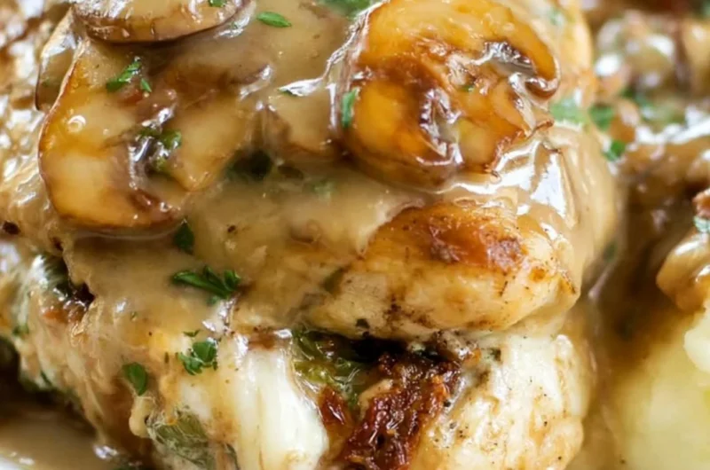 Delicious Olive Garden Stuffed Chicken Marsala served with rich sauce.
