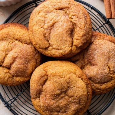 Freshly baked Pumpkin Snickerdoodles with cinnamon sugar topping.