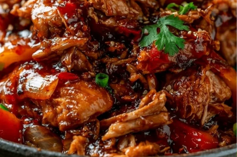 Slow Cooker Sweet Chili Chicken in a bowl garnished with green onions