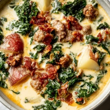 Bowl of Tuscan Soup garnished with herbs and vegetables
