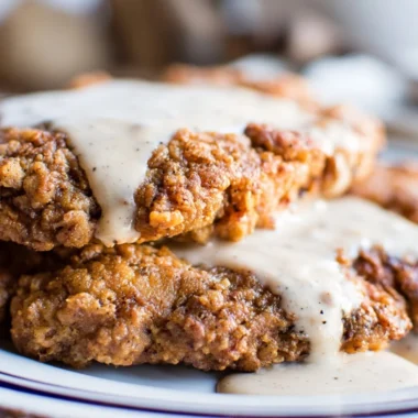Delicious Texas Chicken Fried Steak served with gravy and sides.