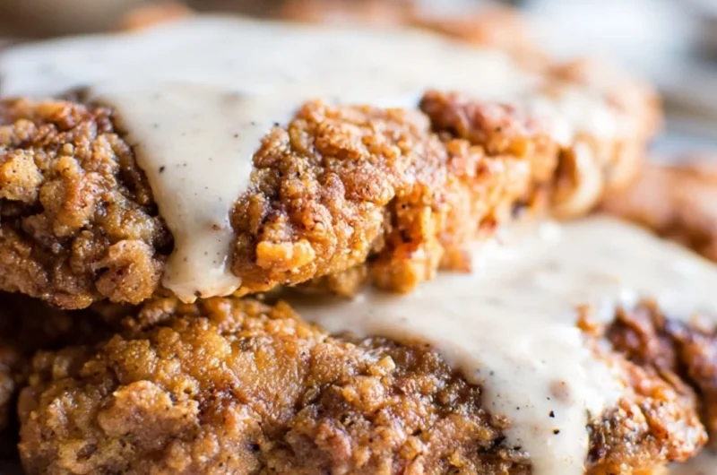 Delicious Texas Chicken Fried Steak served with gravy and sides.