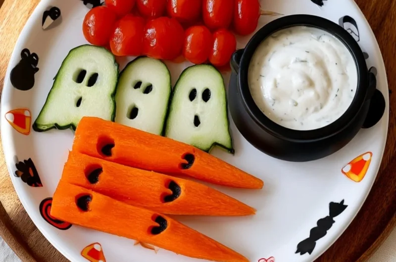 Colorful veggie ghosts for Halloween decorations and recipes.